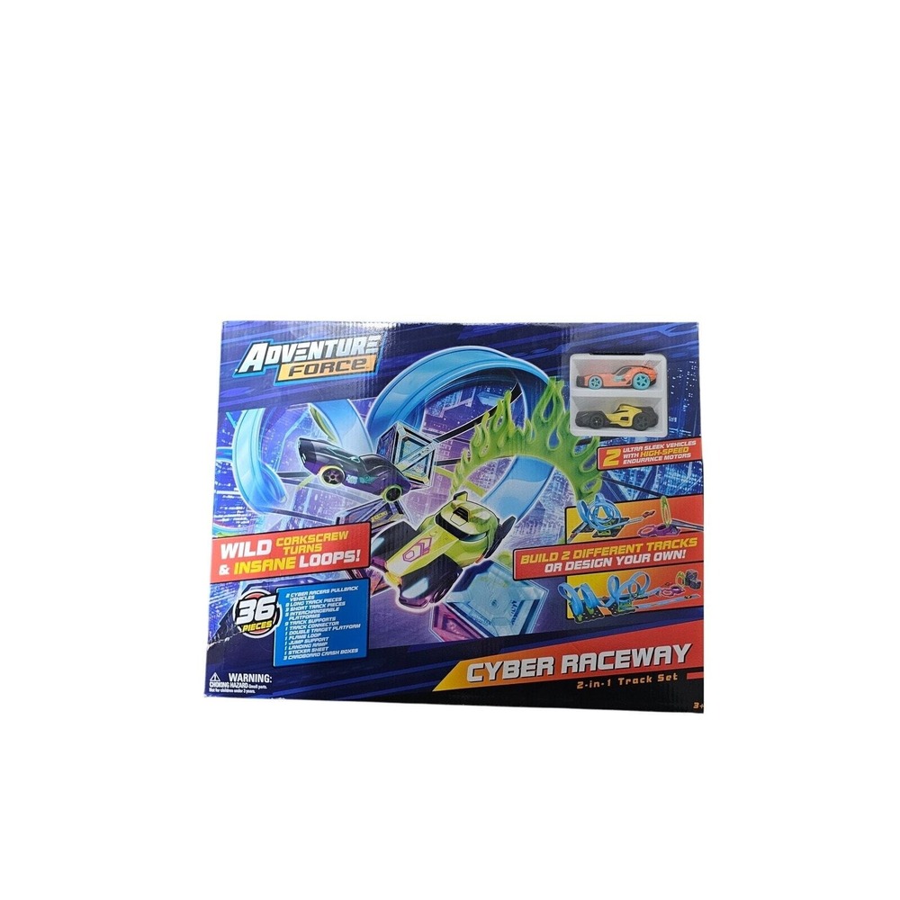 Adventure Force Cyber Raceway Playset With 2 Pullback Vehicles New /‎ In Box